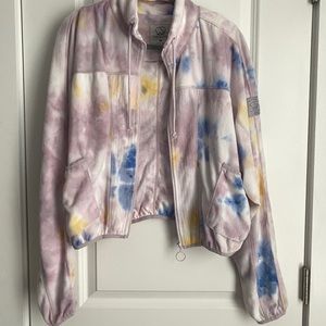 Ivory Ella TieDye Cropped Full-Zip Jacket